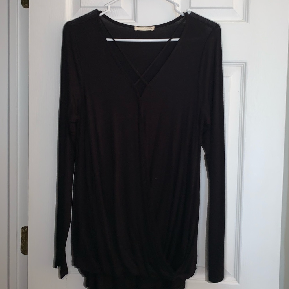 Black Cotten long sleeve with cross strap design